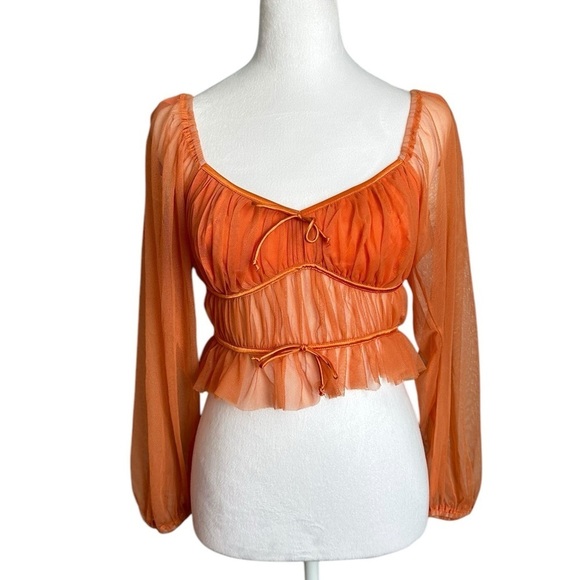 Sky to Moon Orange Puff Sleeves Tulle Crop Top Size M - Picture 1 of 17